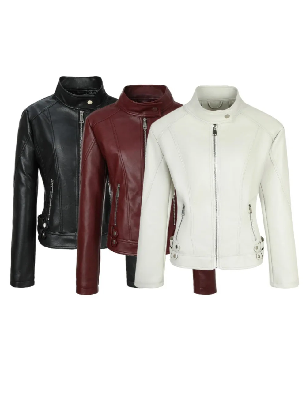 Large size autumn new motorcycle slim fit short casual versatile stand up collar temperament zipper slimming PU leather jacket