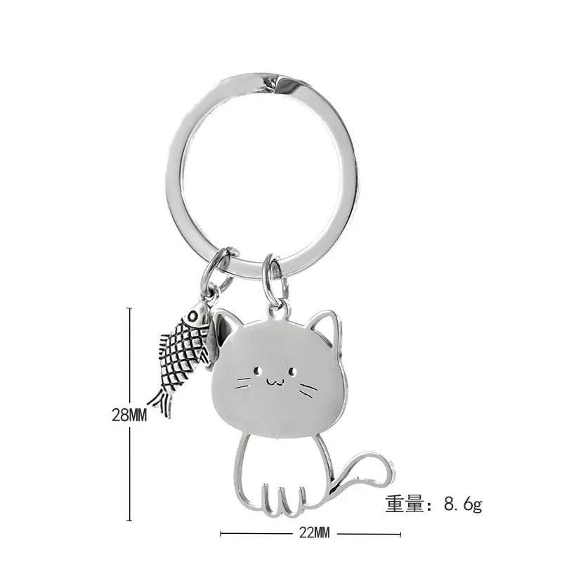 Neue japanische Katze isst Fisch Schlüssel ring Edelstahl Schlüssel anhänger niedlichen Cartoon Katze Anhänger Paar Schlüssel anhänger Taschen Autozubehör