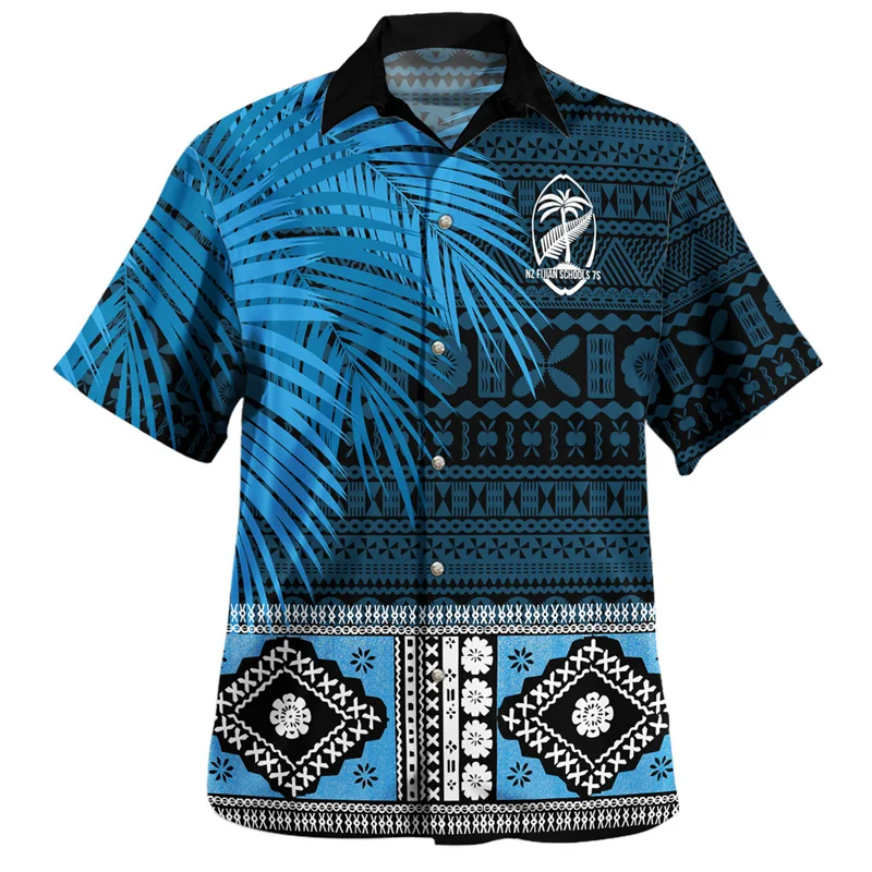 Harajuku 3D Philippines Fiji Flag Emblem Rugby Printing Shirts Fiji Coat Of Arm Graphic Short Shirts Men Hawaiian Clothing Tops