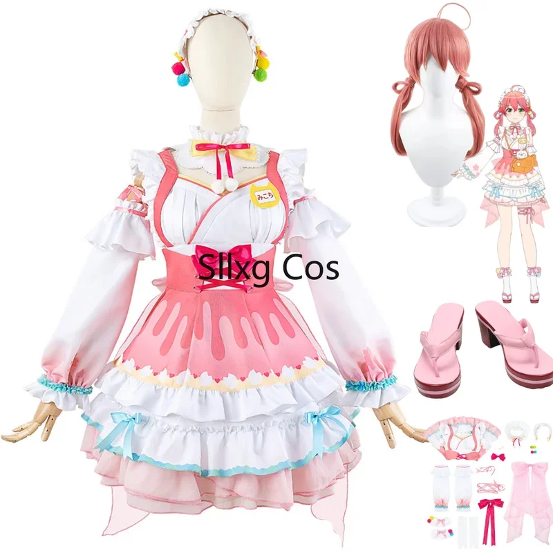 FC6NIJISANJI Virtual YouTuber Sakura Miko Cosplay peluca rosa vestido de Lolita zapatos mujer Sexy Kawaii Halloween carnaval @ FC8!