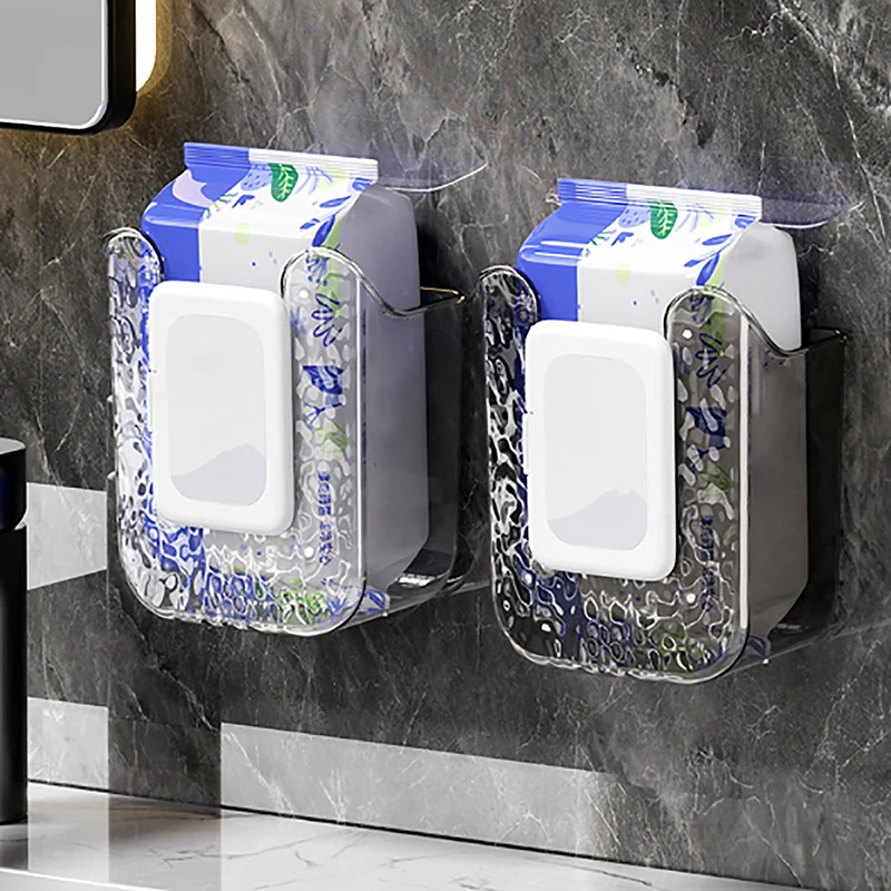 Plastic Wall Mounted Tissue Box Upside Down Punch Free Napkin Container Self-adhesive Space-saving Paper Towel Holder Office