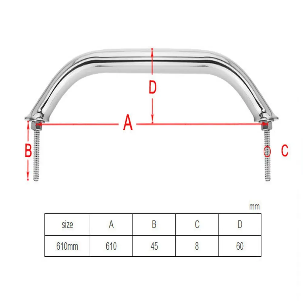해양 등급 그랩 핸들, 볼트 보트 해치, 요트 해양 욕실 하드웨어, SS304 도어 난간 그립 레일 그랩 바 핸들, 610mm