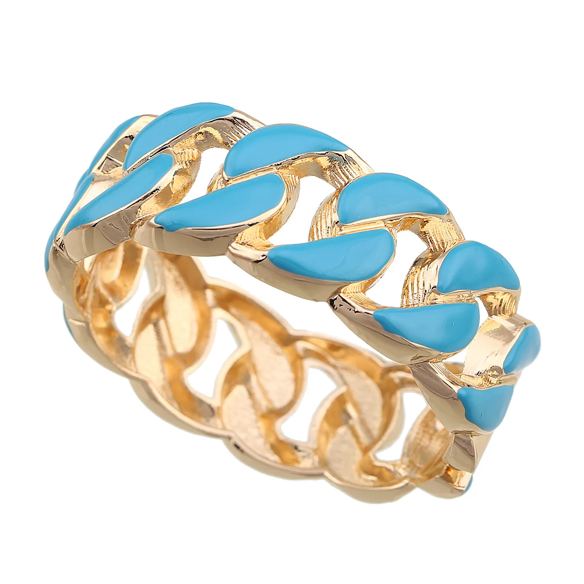 Vintage Punk Blue Dripping Oil Metal Enamel Spring Bangles For Women Geometric Wide Chunky Cuff Bracelet Party Aesthetic Jewelry view 4