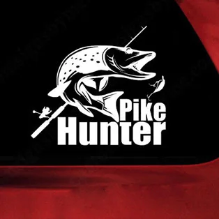 Pike Hunter Sticker Angling Decal Bucket Tackle Shop Fishhook Sticker Fish Tank Boat Box Car Vinyl