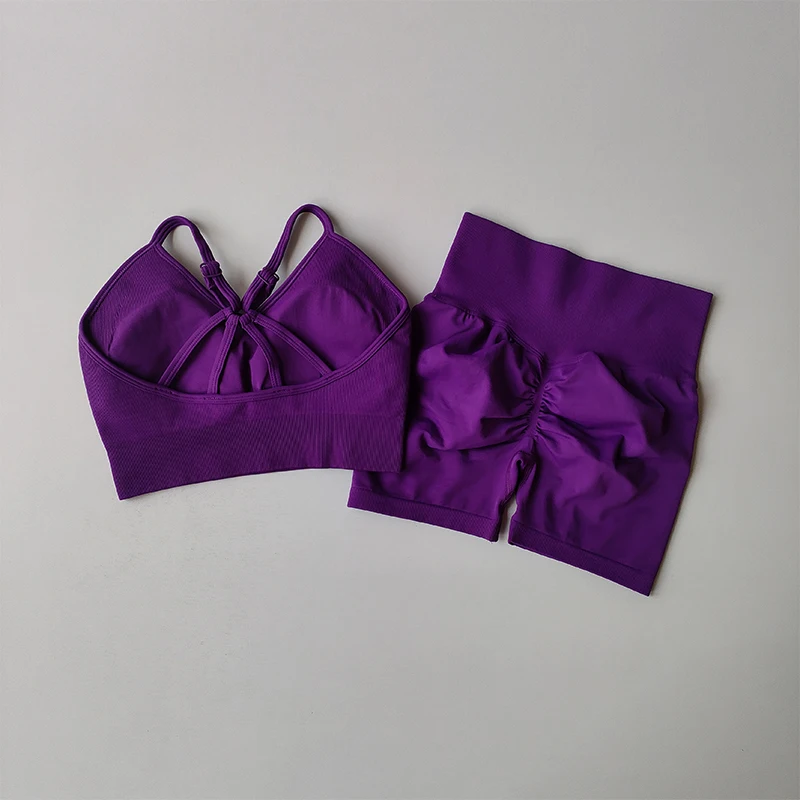 Po-Formende Fitness-Shorts Set für Damen, Elastische Atmungsaktive Schnelltrocknende Sportunterwäsche, Schöner Rücken Yoga-Anzug – Detail 4