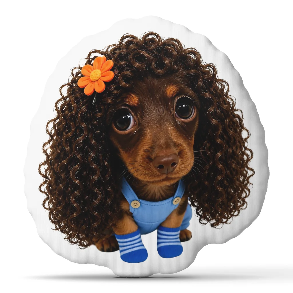 Funny Dachshund Curly Wig Throw Pillow Cute Dog Lover Cushion Irregular Stuffed Sofa Home Decor Costume Gift