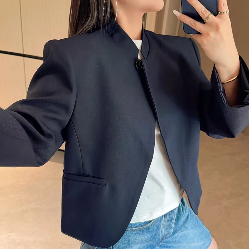 Women's Casual and Versatile Blazer, Asymmetrical Wool Oversized Coat, High-Quality Black Commuter Jacket, 2026, New Arrival,