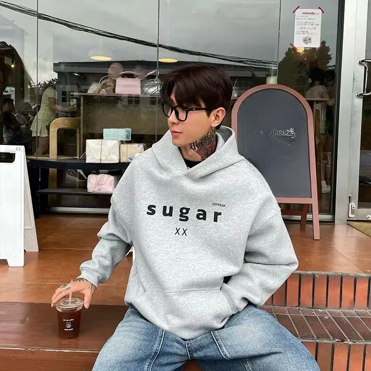 

Толстовка американского стиля большого размера (до 300 фунтов), осенне-зимняя, новая, для пар, из чистого хлопка, универсальная верхняя одежда