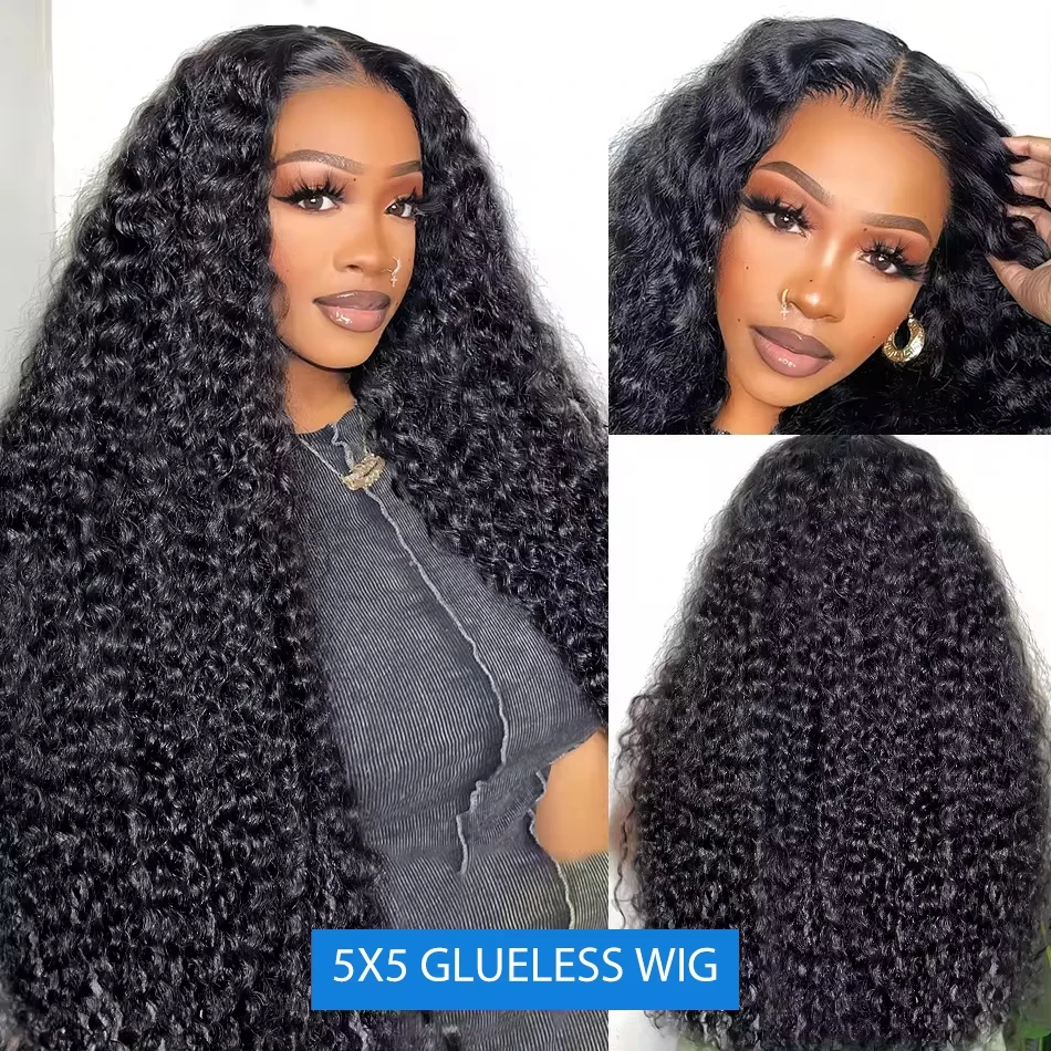 Deep Wave Human Hair Wig 5x5 HD Lace Closure Curly Glueless Ready to Wear 4x4 Lace Closure Brazilian Pre Plucked Wigs For Women