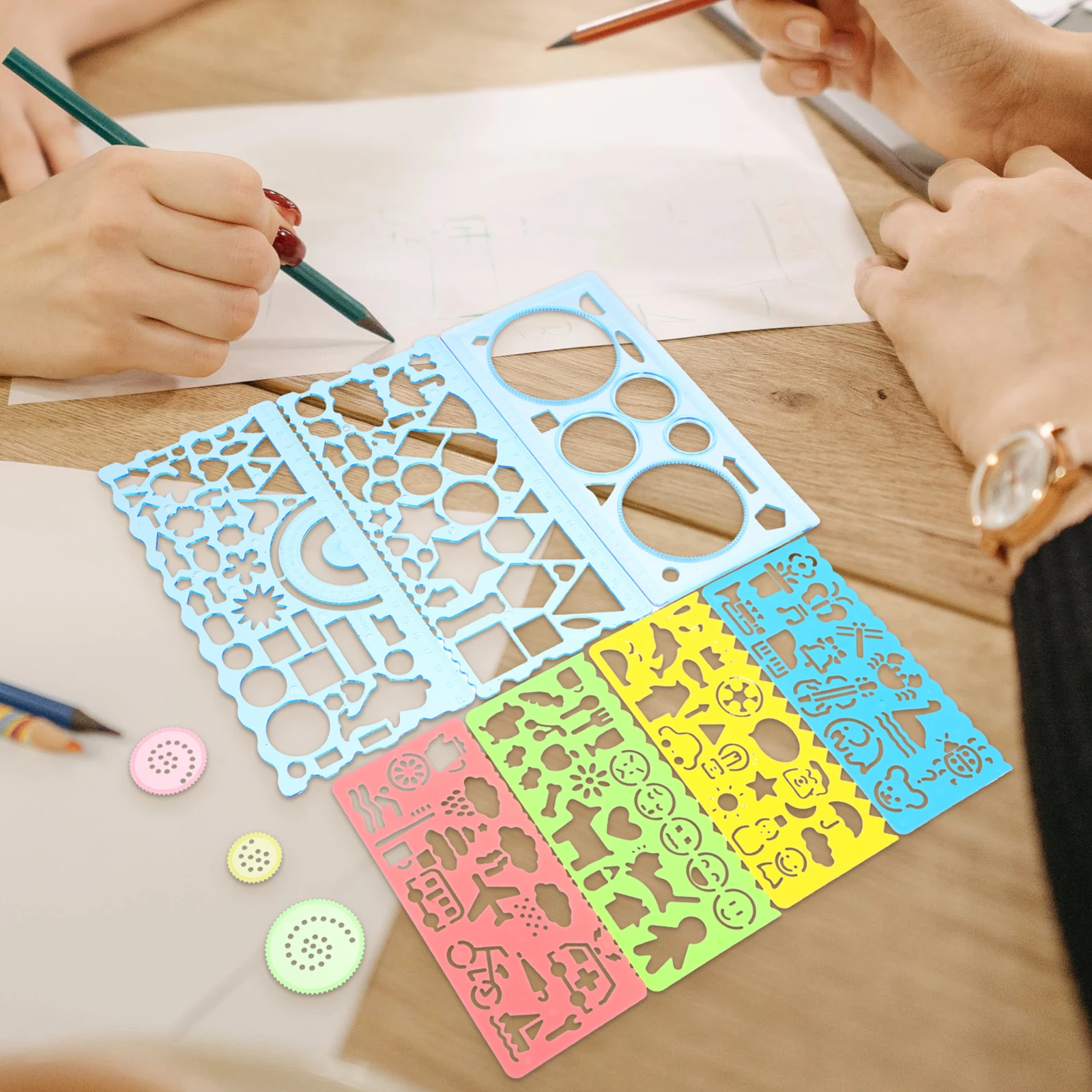 

7-Piece Drawing Ruler Set Blue Multi-Functional Geometry Stencils PP Material Compact Lightweight Design For Students Artists