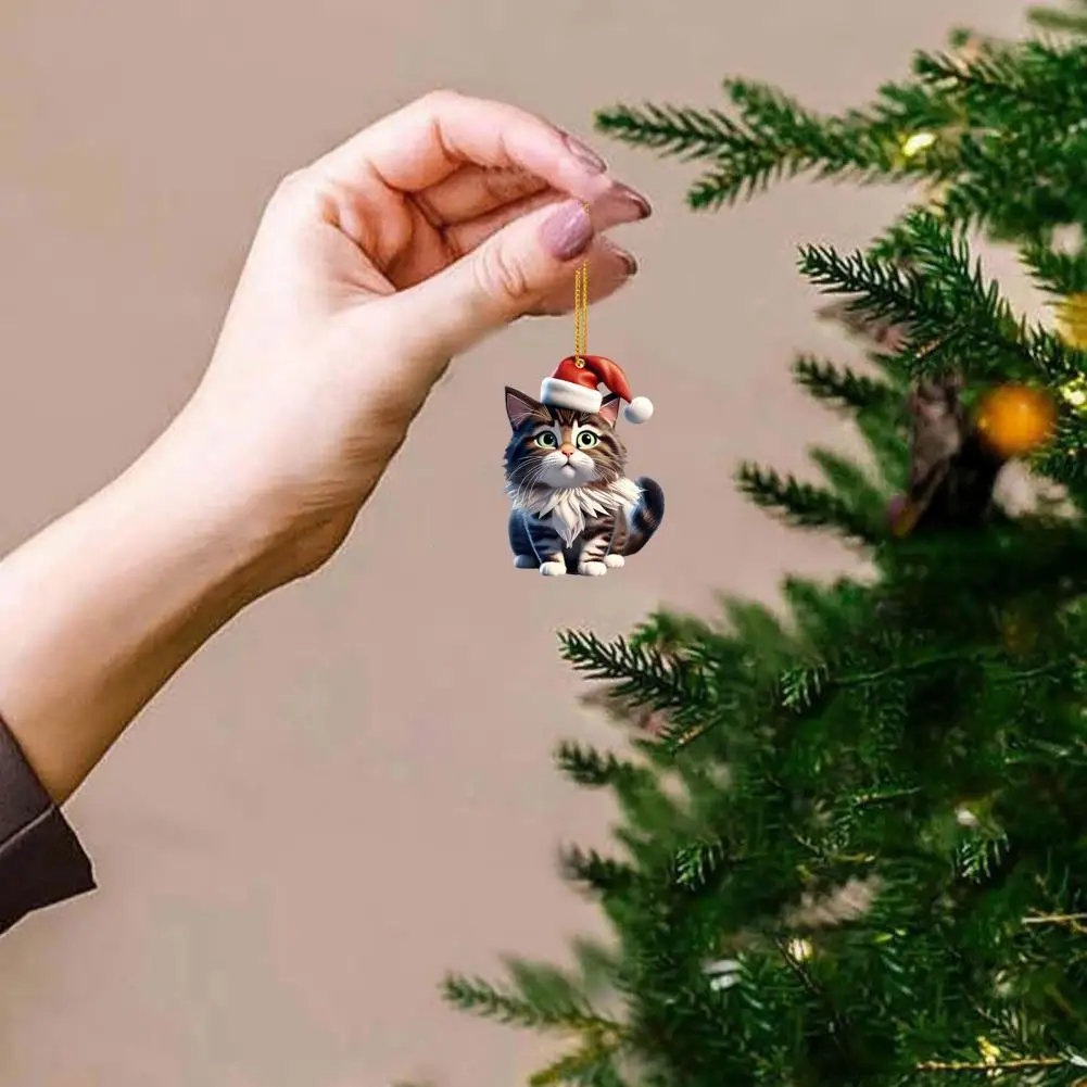 Liontin Kucing Natal Topi Santa Akrilik Dekorasi Gantung Kucing Kartun Gantungan Kunci Liontin Kucing Hadiah Dekorasi Pohon Natal이