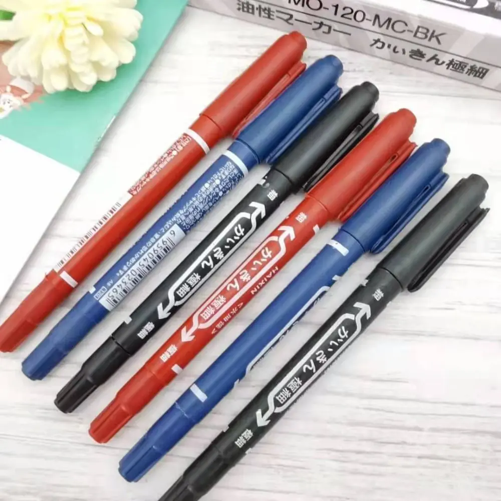 2Pcs/set Thin Pen Tip Tattoo Skin Marker Pen Black/Red/Blue Ink Waterproof Double Headed Marker Pen Large Capacity Stationery