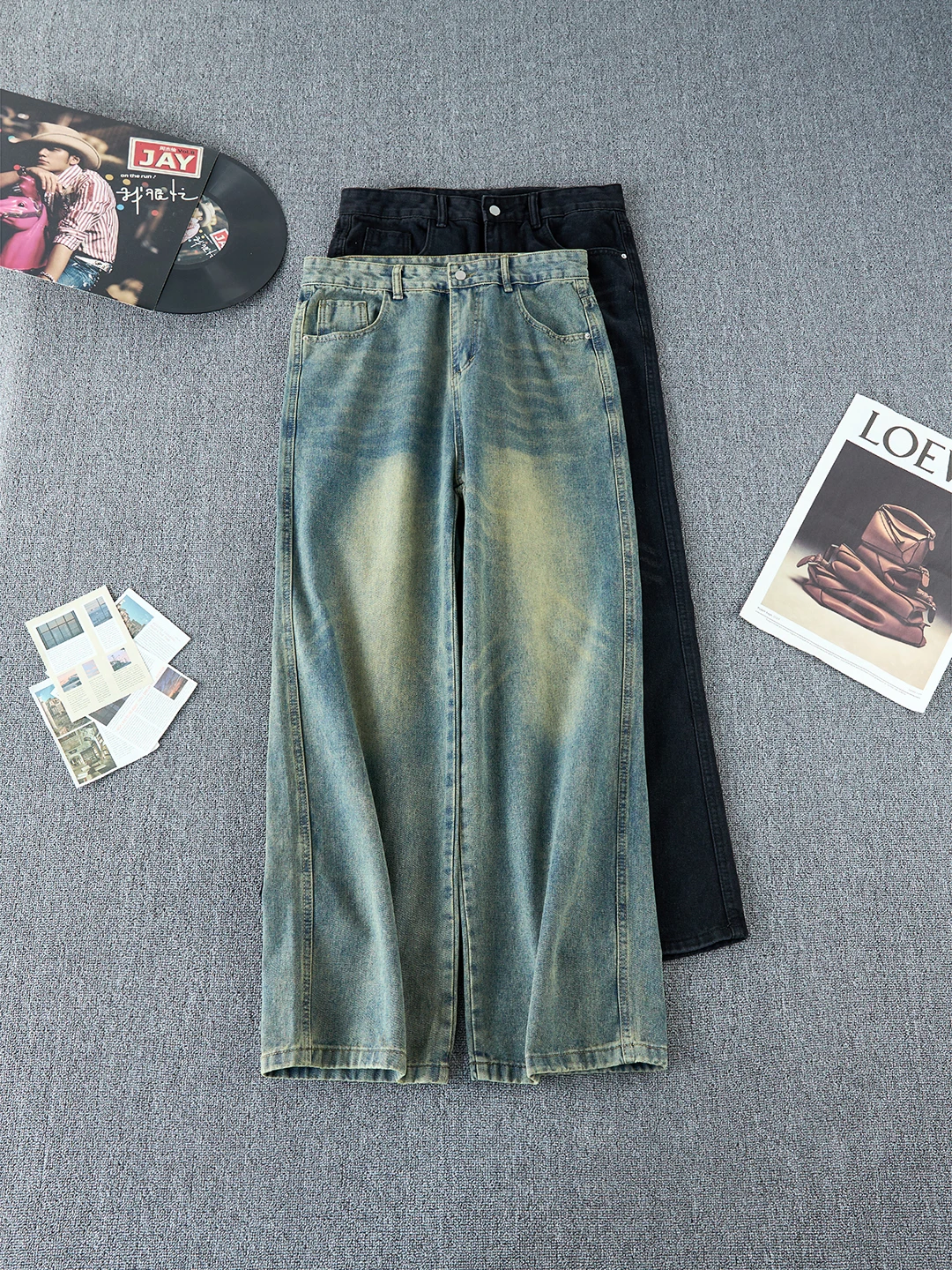 

Retro Blue Flared Jeans Men's Winter American Retro Vibe Pants Fce Lined Loose Knife Jeans Cleanfit Sle Youth Trend