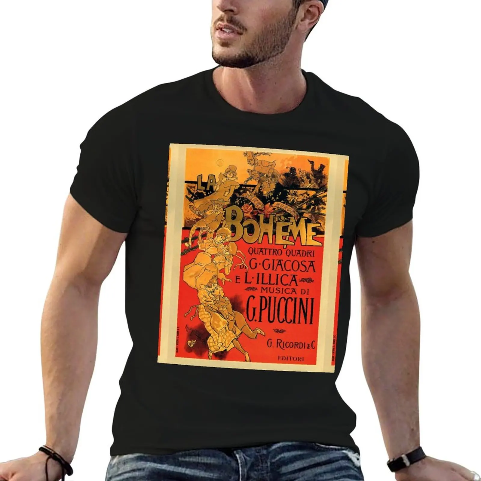 Vintage Art Nouveau La Boheme Opera Music Poster T-Shirt Daily Wear Print T-Shirt
