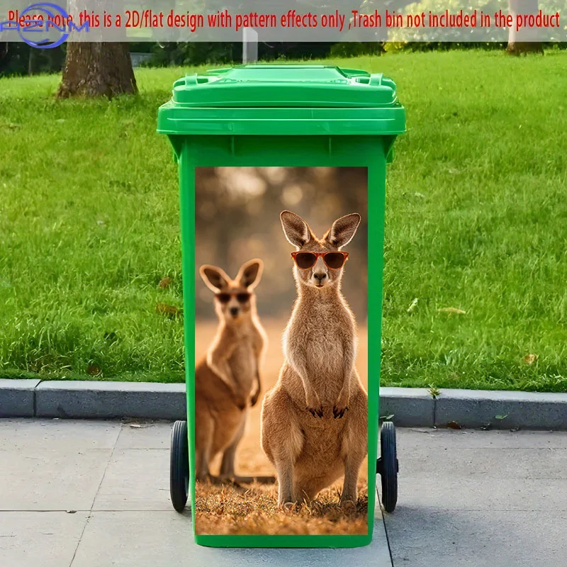 2D Flat Printing 1pc 2D Pattern Printed Kitchen Trash Can Sticker xcm Kangaroo Wearing Fashion Glasses Themed Kitchen Home Dec
