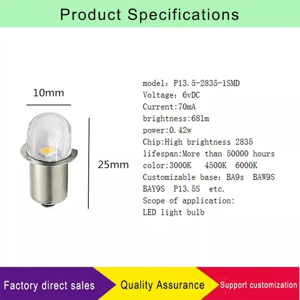 Warm White P13.5s Pr2 Pr3 LED Bulb 2835 1SMD Flashlight Torch Replace Head Light Energy Saving Work Lamp 3V 4.5V 6V 12V