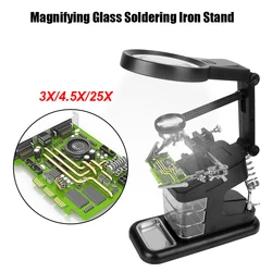 Illuminated LED Alligator Clip Holder DIY Soldering Iron Stand Welding Tool With 3X/4.5X/25X Magnifying Glass 3 Hand