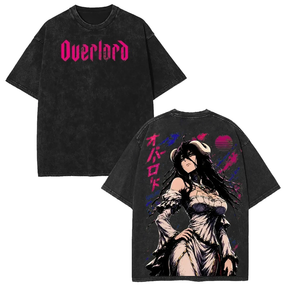 Overlord Albedo Anime Graphic Washed T-Shirt Cotton Men Women Streetwear Tee