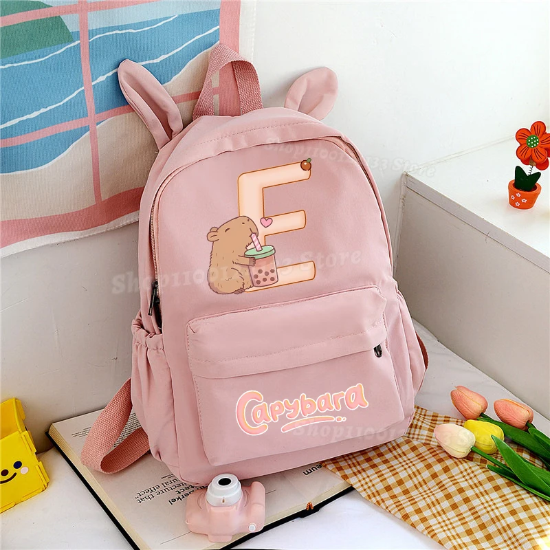 Capybara Nettes Kind Rucksack Brief A-Z Anime Kawaii Druck Student Buch Lagerung Schule Tasche Erwachsene Büro Computer Rucksack Geschenk heißer