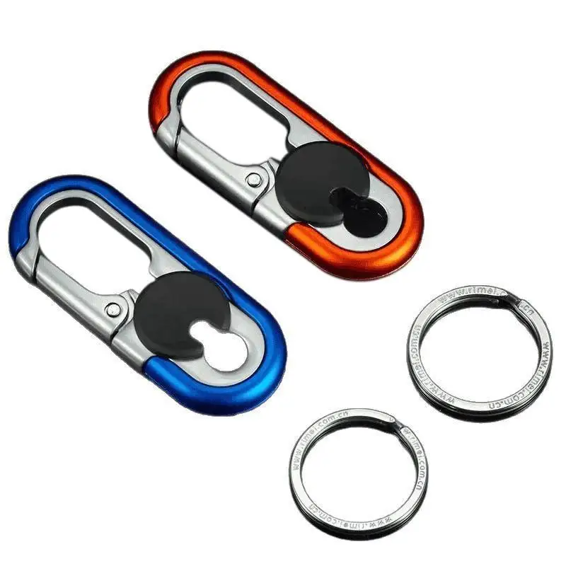 1Pcs Metal Double Ring Anti-Lost Key Holder Rotatable Lock Carabiner Keychain Quick Release Key Ring Pendant For Men
