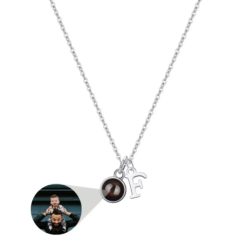 925 Sterling Silver Custom Photo Necklaces Projection Photo Necklace for Women With Letter A-Z Pendant Men Jewelry Free Shipping