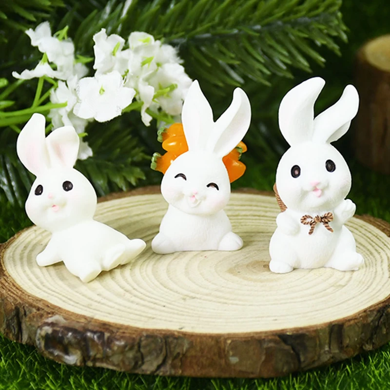 Cute Resin Bunny Ornament Easter Home Miniature Landscape Decoration Happy Easter Party Mini Rabbit Miniature Figurines Decor 7