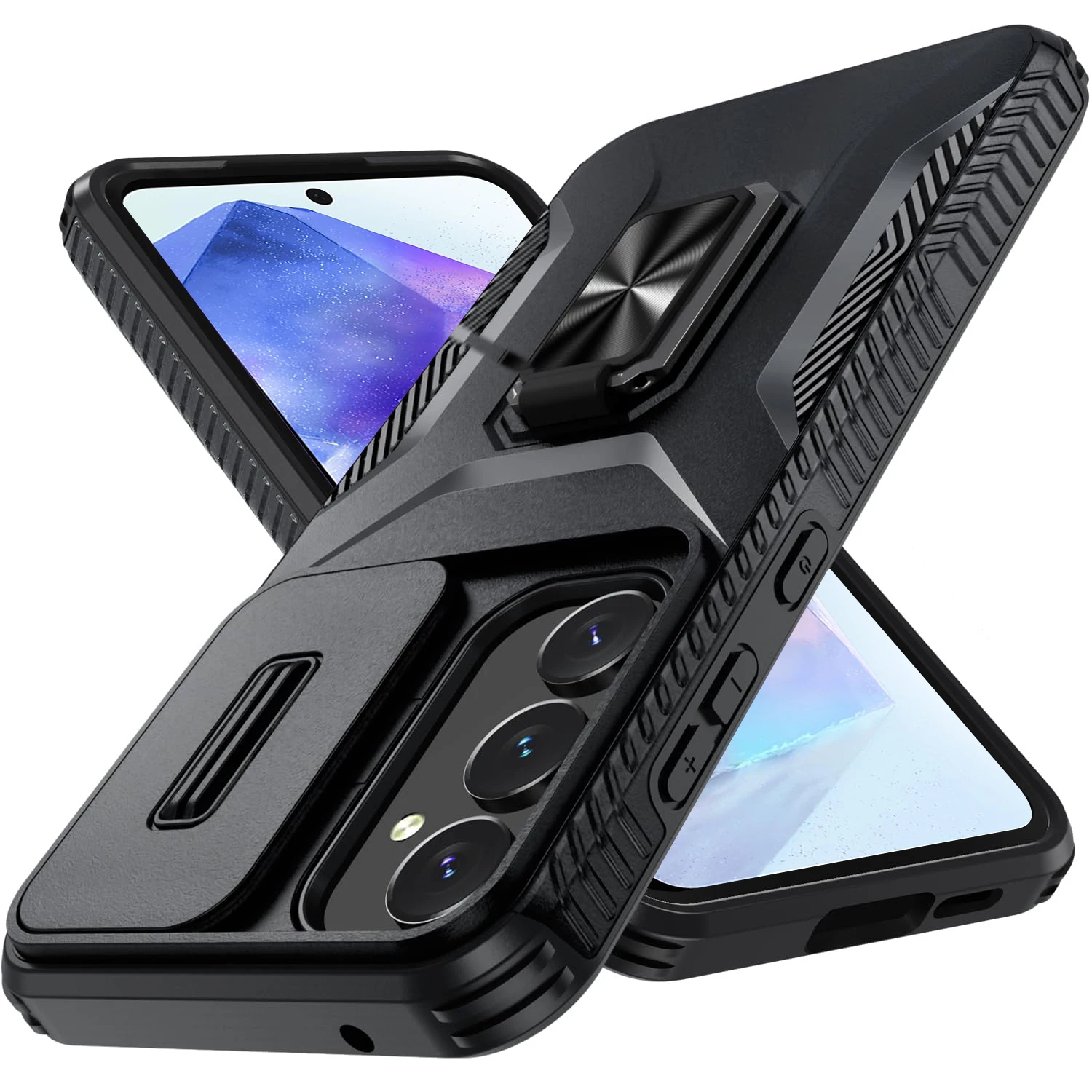 Case For Samsung Galaxy S24 S23 Ultra Plus FE A55 A35 A15 A54 A34 A14 5G Magnetic Stand Ring Stand Armor Slide Camera Cover