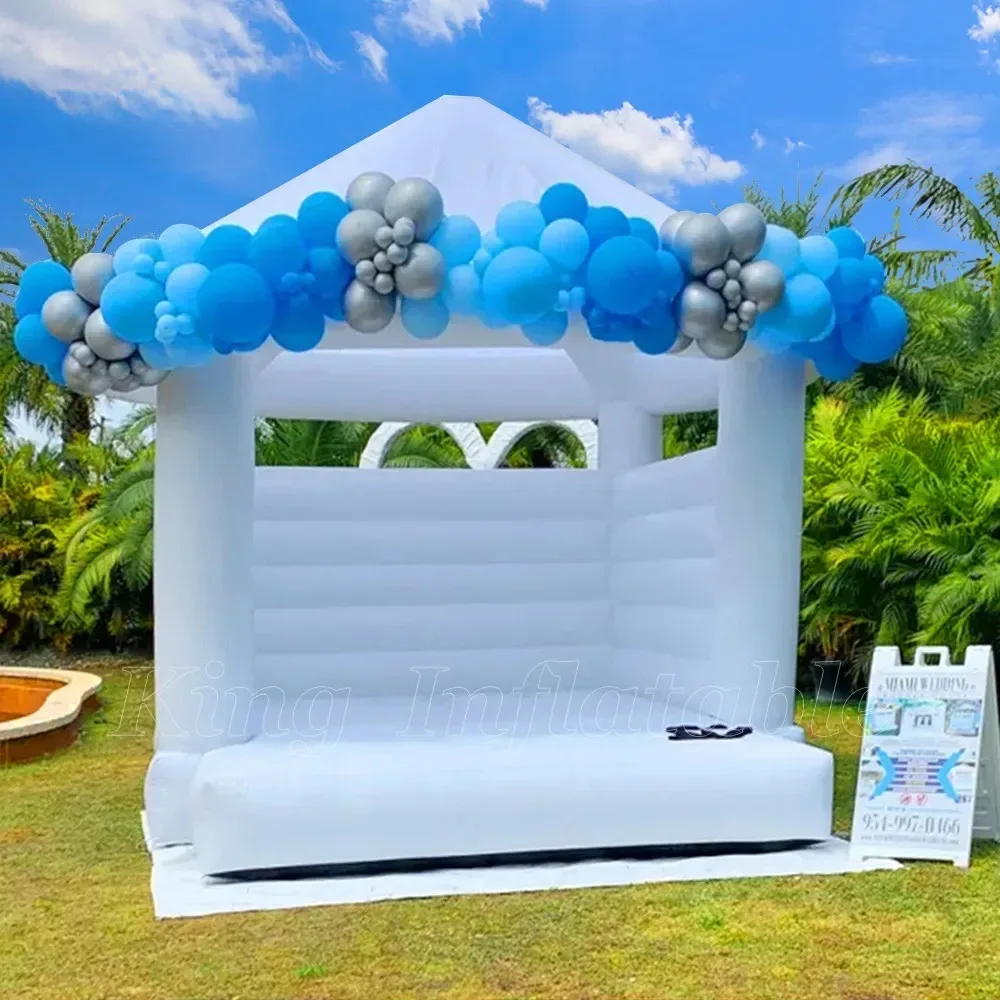 Material de PVC completo, casa inflable de rebote blanca de 4x4m, Castillo Boucy blanco, casa de juego para saltar con soplador, juguetes de boda para regalo