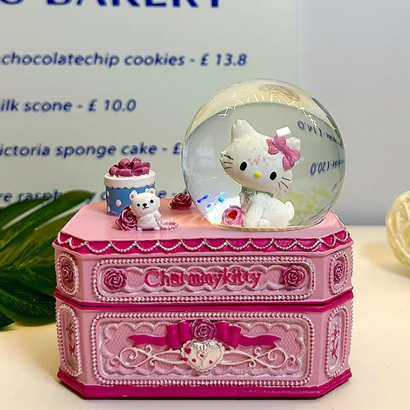 Sanurgente Charmmy Hello Kitty Crystal Ball Boîte à bijoux exquise, Ornements de stockage de bureau de grande capacité, Cadeau d'anniversaire pour filles, Nouveau