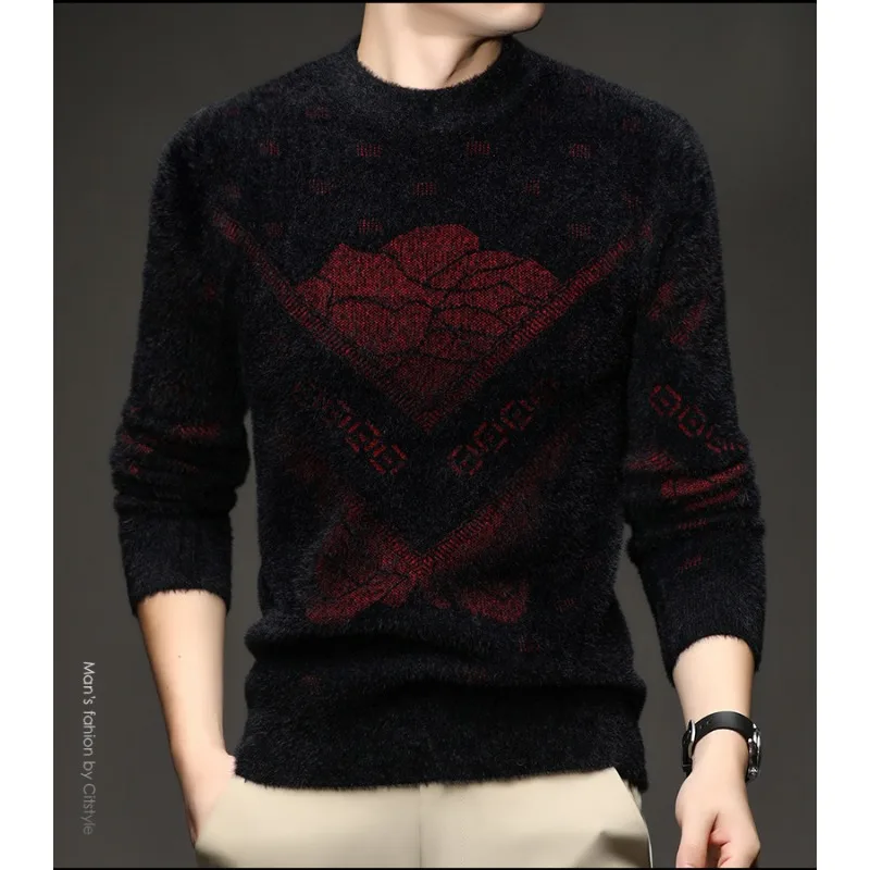 الشتاء الرجال الثقيلة تقليد المنك المخملية سترة تدفئة قاع قميص طويل الأكمام جولة الرقبة بالإضافة إلى سترة سميكة المخملية #6