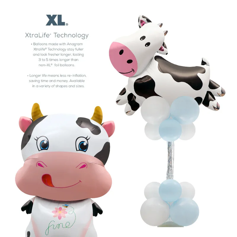 New 4D Cow Balloons Baby Shower Girl One 1st Birthday Barnyard Farm Animal Theme Party Decorations Supplies