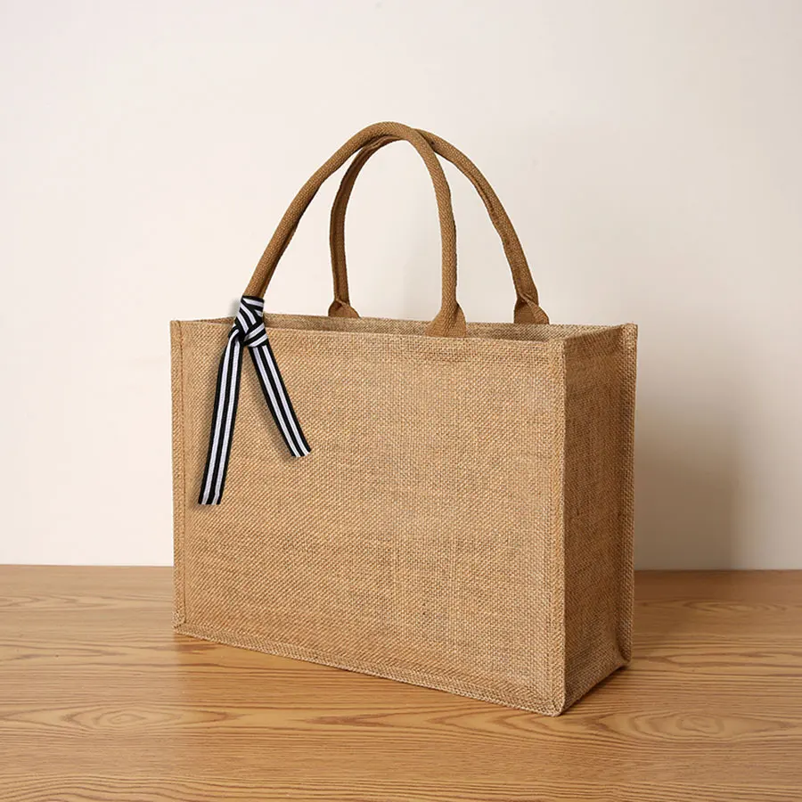 

New linen tote bag large capacity tote bag bow tie shoulder bag picnic travel storage bag