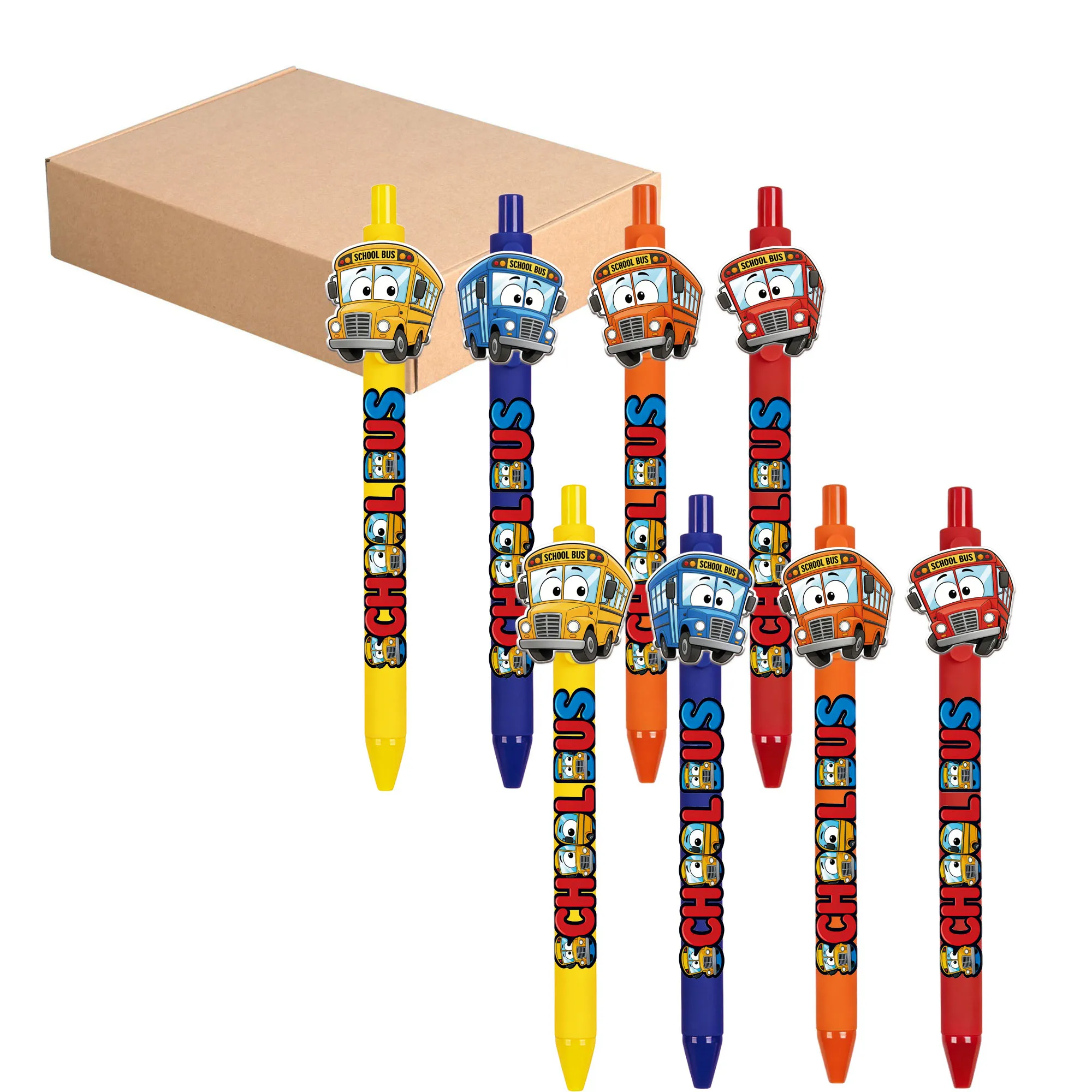 

8pcs school bus themed ballpoint pen, creative school bus series gift pen, student writing and signature