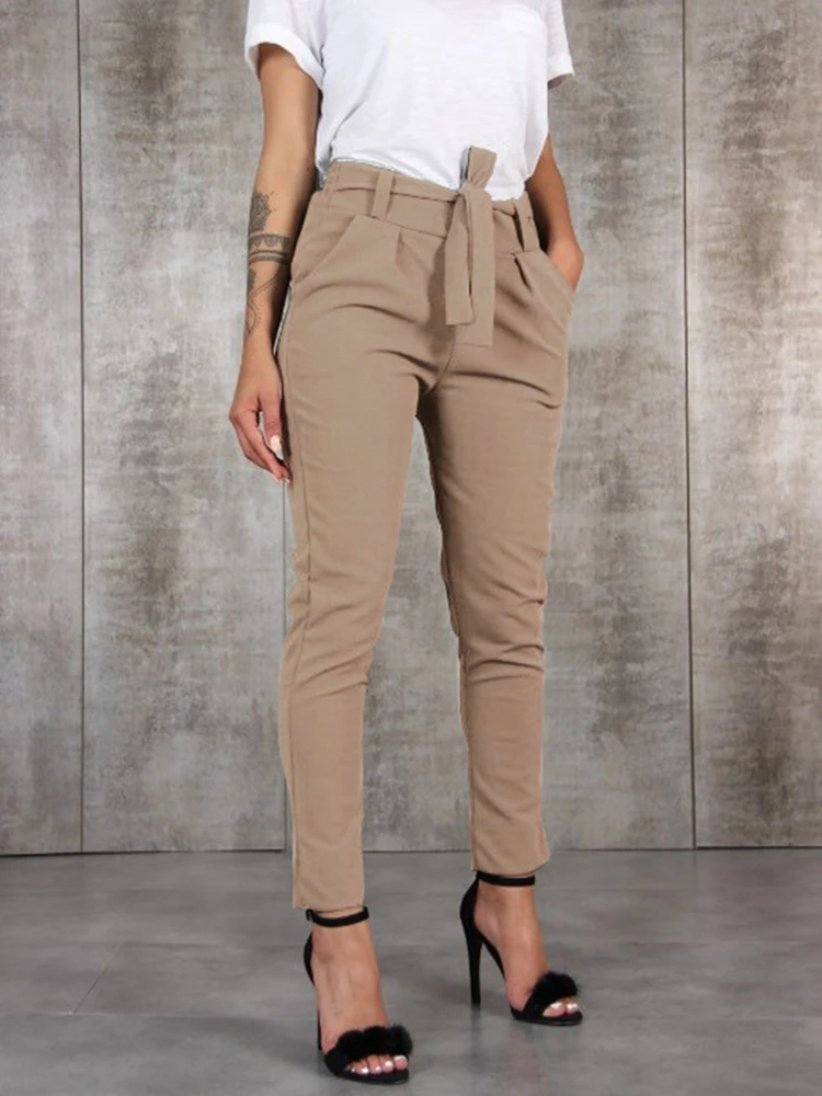 BornToGirl 2023 Spring Summer Autumn Casual Slim Chiffon Thin Pants For Women High Waist Black Khaki Green Pants Woman Trousers