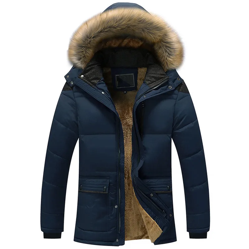 Men Hooded Fur Collar Down Jackets New Winter Man Fleece Warm Casual Long Parkas Quality Male Outdoors Winter Coats Size 6XL