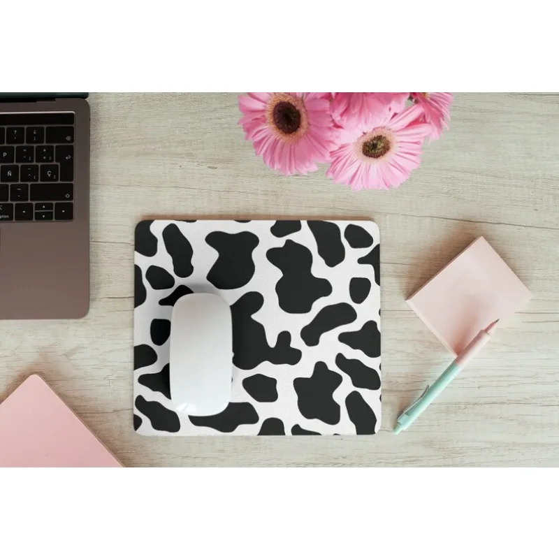 Black Cow Print Computer Mouse Pad Square mousepad portable desk mat rubber non-slip surface small mats desktop decoration