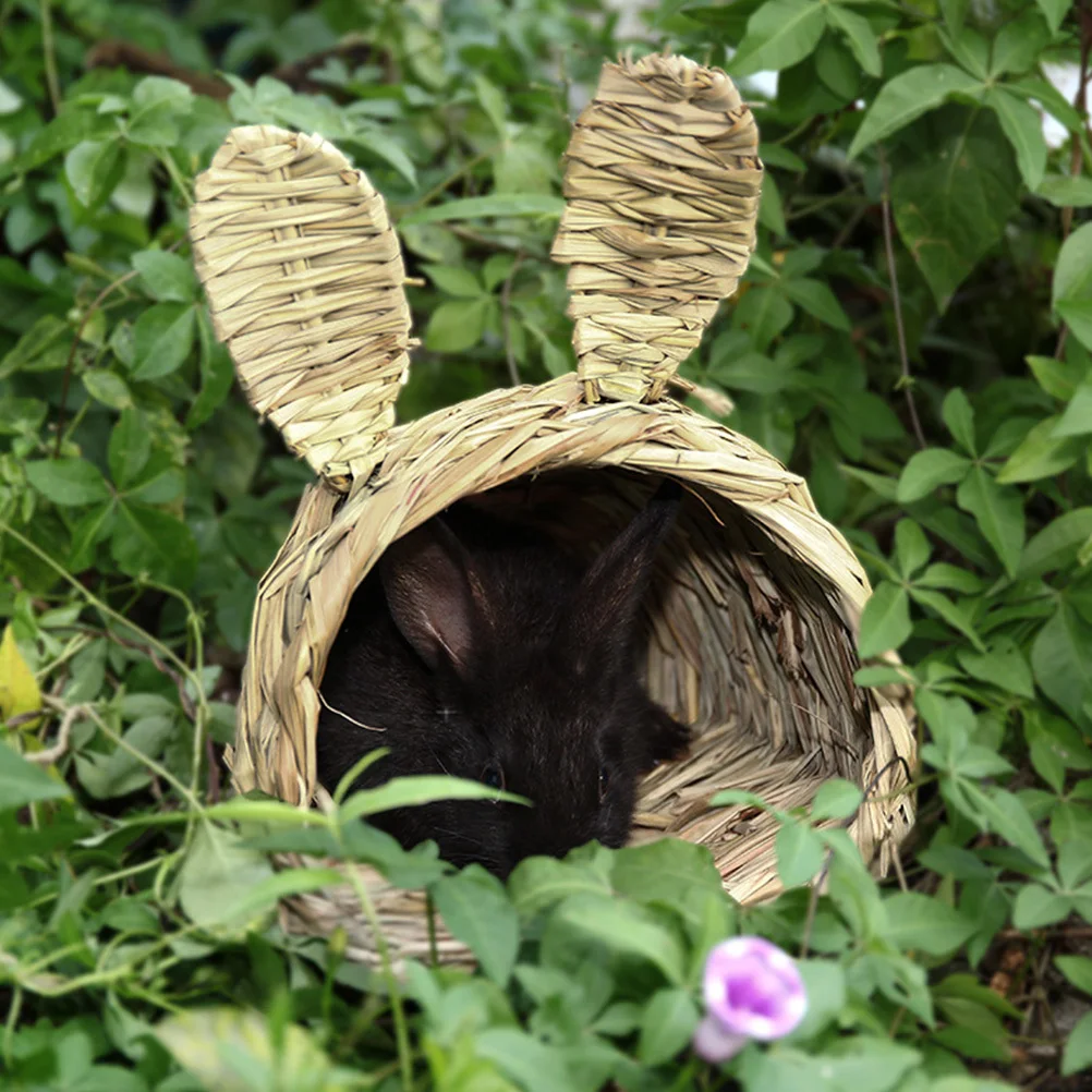 

1pc Grass Woven Cat Nest Natural Pet Habitat For Rabbits Chinchillas Guinea Pigs Sleeping Nest Small Pet Bed Play