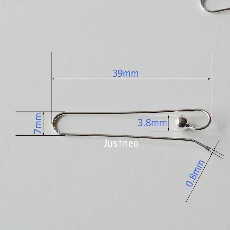 Solidny haczyk na ucho ze srebra próby 925, duży srebrny haczyk na kolczyki z koralikiem stoperowym 3,8 mm, elementy biżuterii DIY — zdjęcie 6