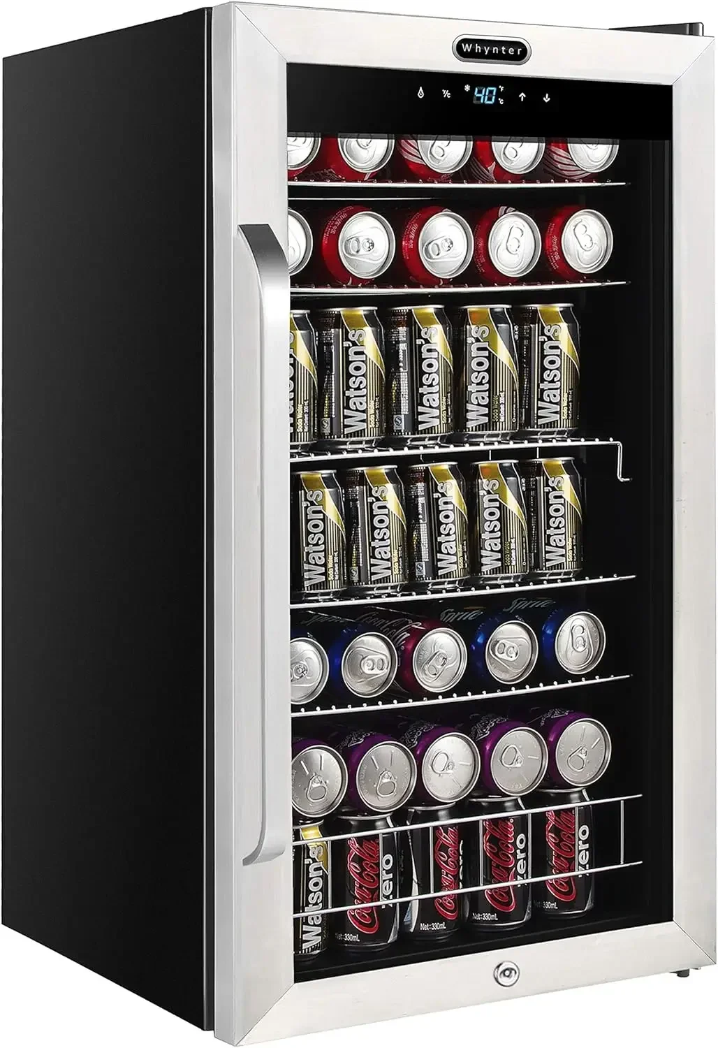 Whynter Beverage Refrigerator with Glass Door, 121-Can 3.4 Cu. Ft. Drink Mini Fridge with Lock and Digital Control, BR-1211DS