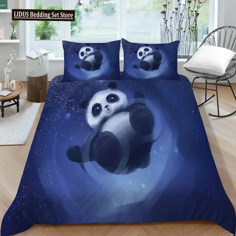 

3D Panda Bedding Set for Boys Girls Cute Cartoon Giant Panda Duvet Cover Set King Queen Size Yellow Soft Polyester Quilt Cover