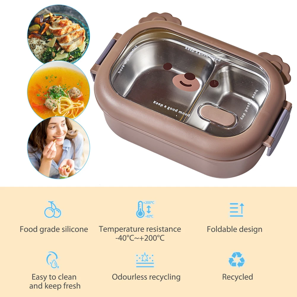 Stainless Steel Bento Box Leak-Proof Food Insulated Container BPA-Free Double-Sided Locking Design for Adults/Students and Kids