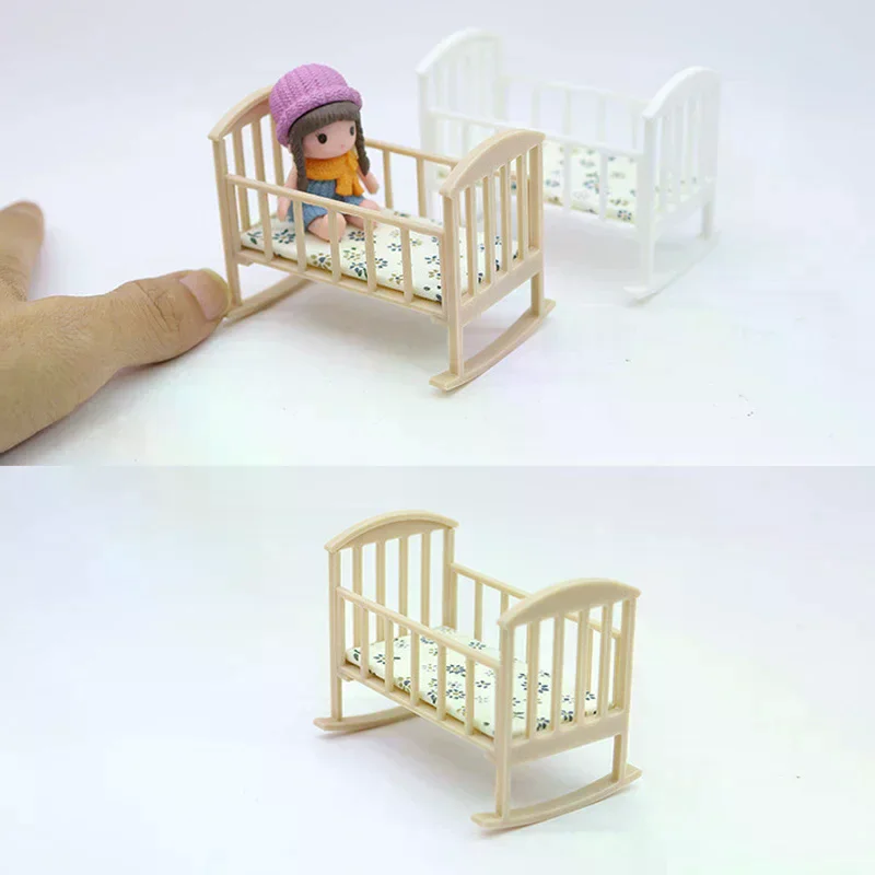 1/12 Dollhouse Mini Cradle Baby Bed Rocking Bed Model Funiture Accessories For Doll House Decor Kids Pretend Play Toys Gift