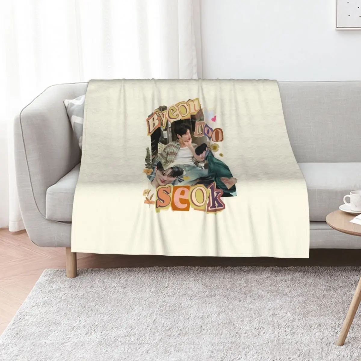 

Byeon Woo-seok Scrapbook Design Art Throw Blanket Retros Plaid on the sofa Winter beds Luxury Thicken Blankets
