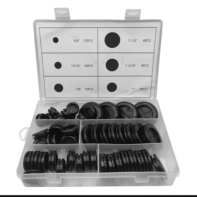 

52Pcs 6 Sizes Rubber Grommets for Wiring,Rubber Grommet Kit,Double Sided Round Rubber Plugs