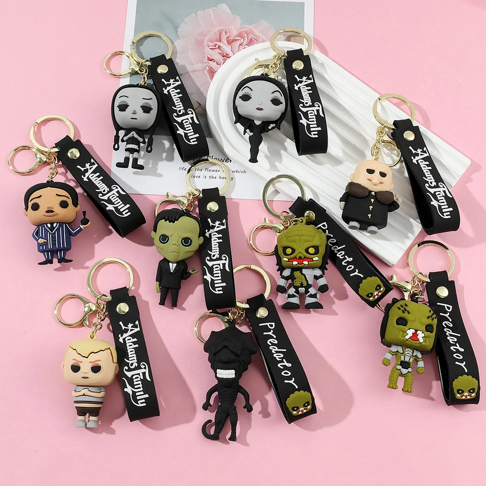 Cartoon Wednesday Addams Silicone Keychain Pendant Car Backpack Bag Keyring 3D Doll Unisex Women Men Gifts Key Chain