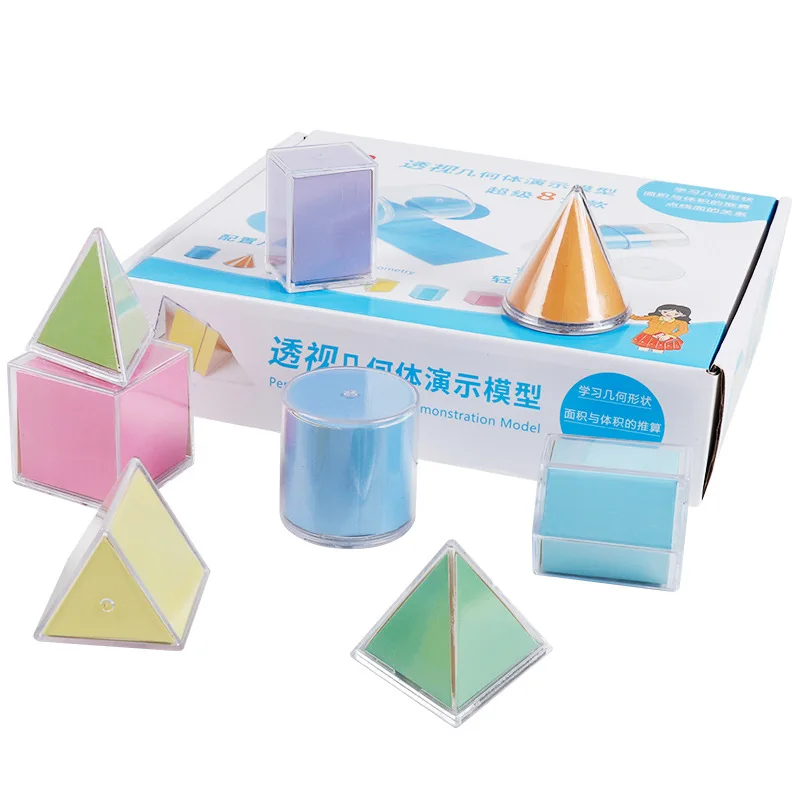 8Pcs Montessori Math Transparent 3D Geometry Building Block Learning Toy Teaching Aids 3D Spatial Thinking Sensory Puzzle Toys