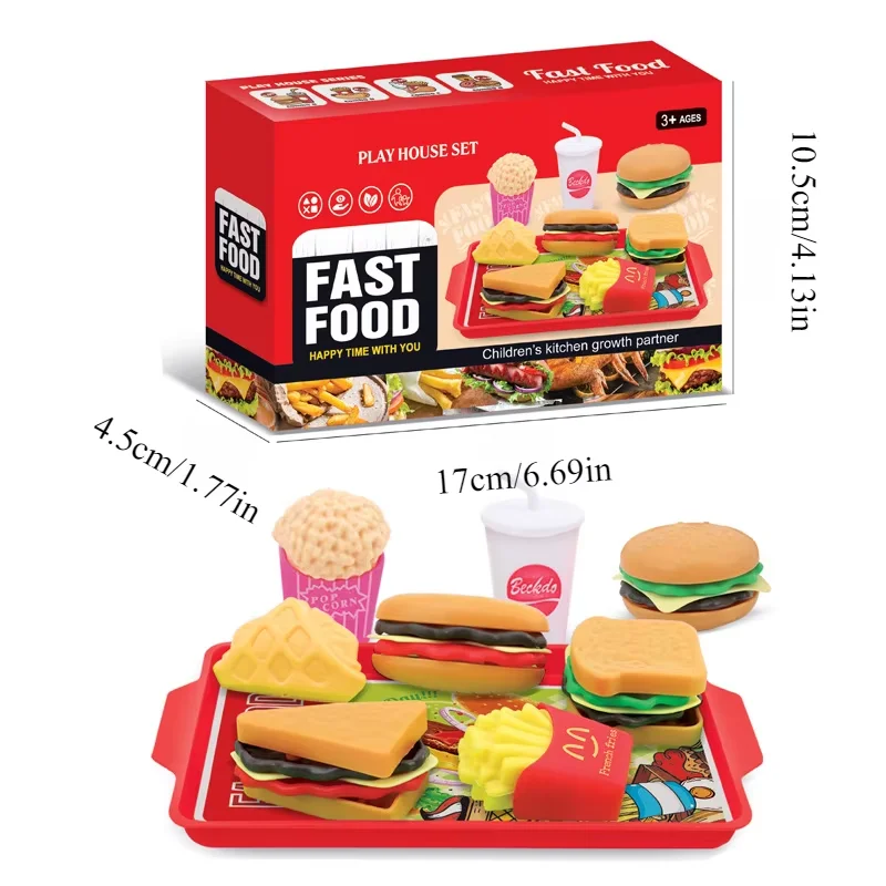 9PCS Set Cucina Cibo Casa da gioco Cibo Giocattolo Simulazione Hamburger Patatine fritte Hot Dog Staccabile Snack di plastica Finta Giocattoli Per Bambini