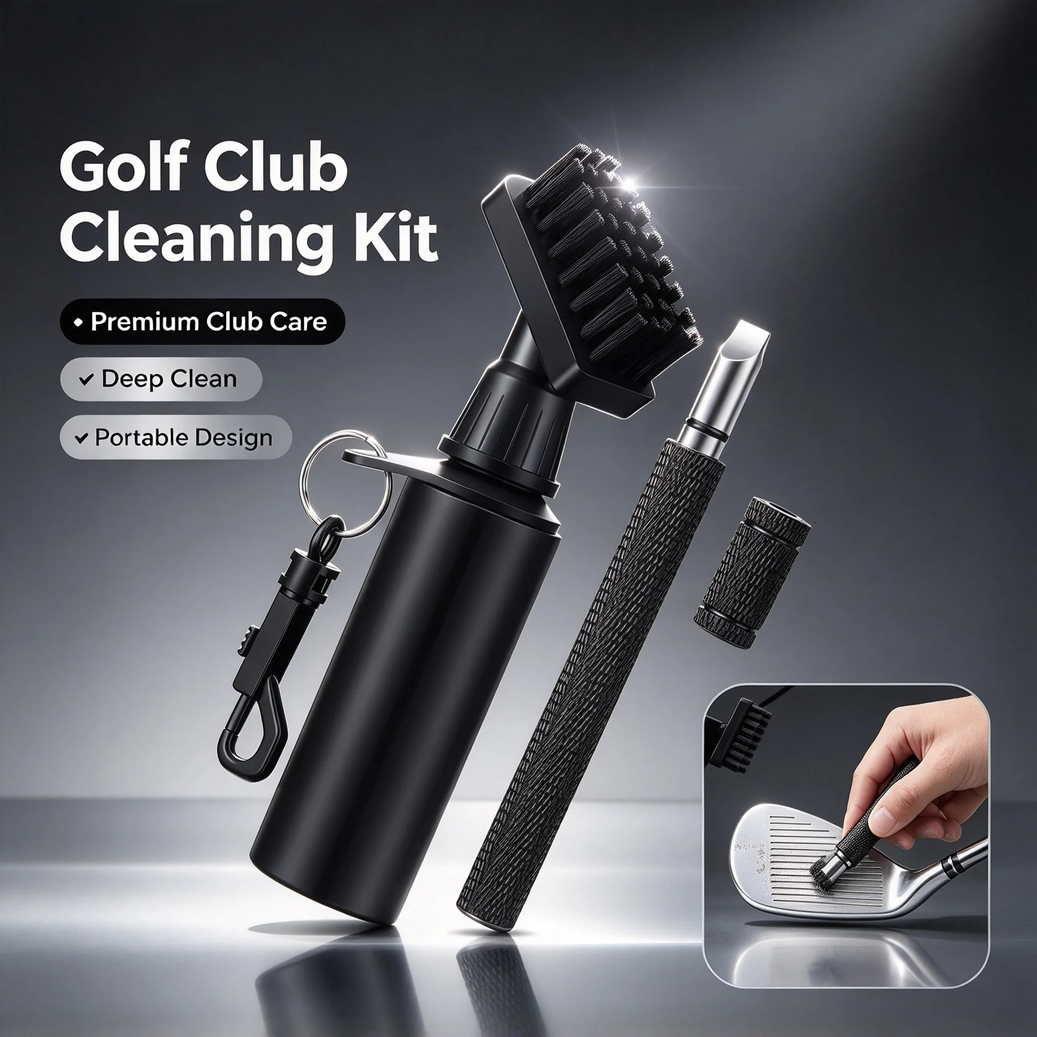With Clip & U-Shaped V-Shaped Groove Clean Sharpener Tool Golf Club Cleaning Brush Golf Club Cleaner Kit Golf Accessories