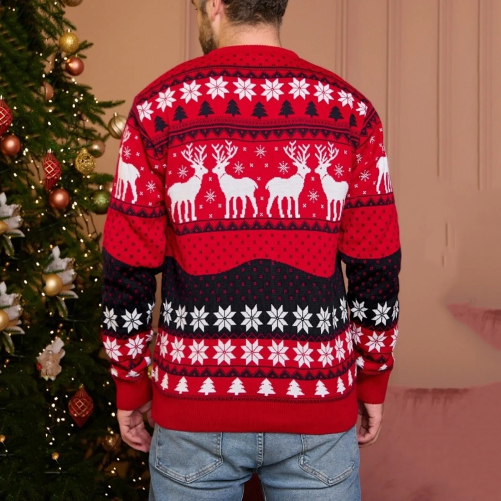 メンズクリスマスニットセーター、厚手のknitwear、ソフトルーズクリスマスジャンパー、カップルマッチング衣装、冬のセーター、2023