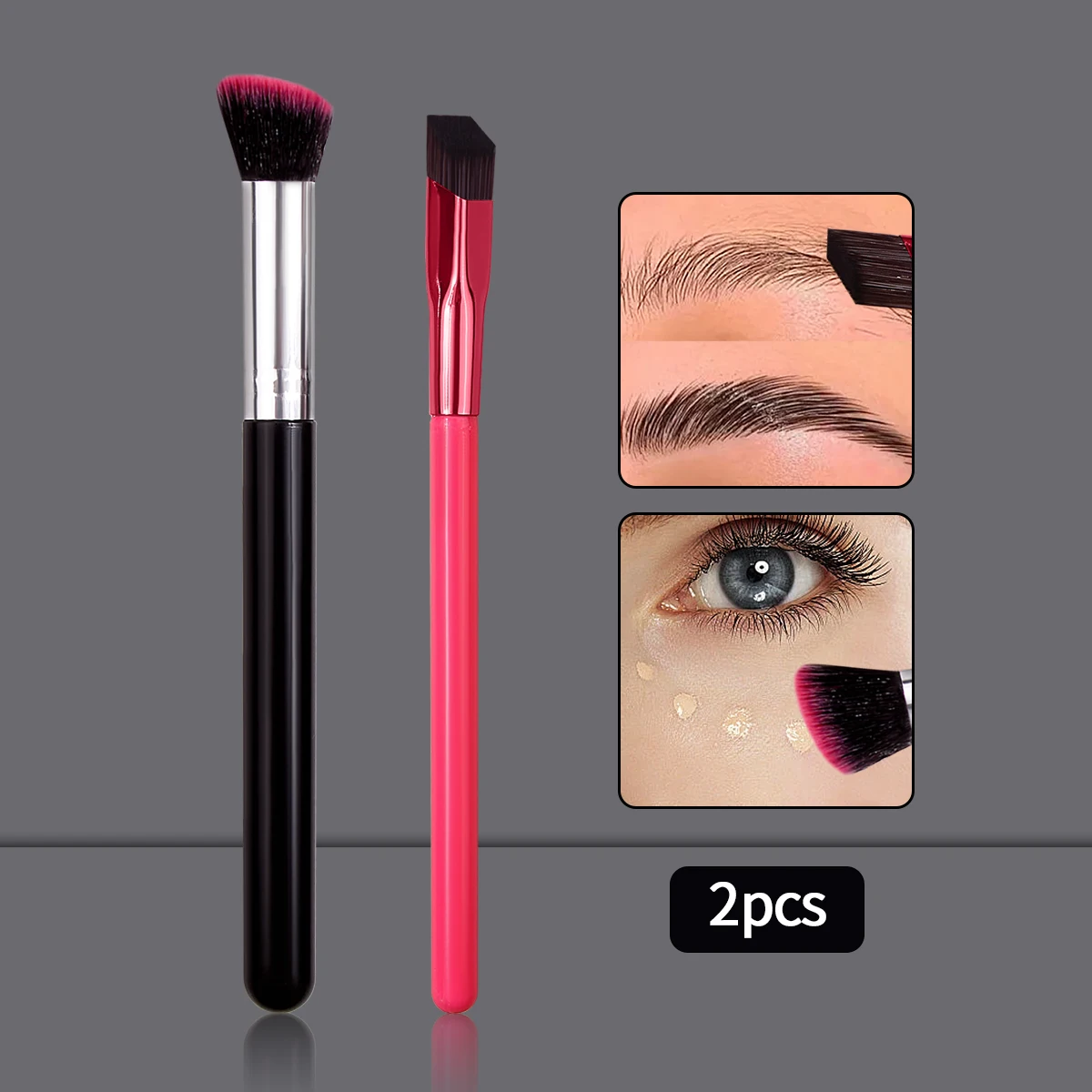Ensemble de pinceaux de maquillage 2 pièces, pinceau anti-cernes 270, pinceau de fond de teint, pinceau à blush, outil de maquillage multifonctionnel + pinceau à sourcils coudé